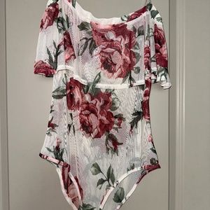 Strapless Floral Mesh Bodysuit